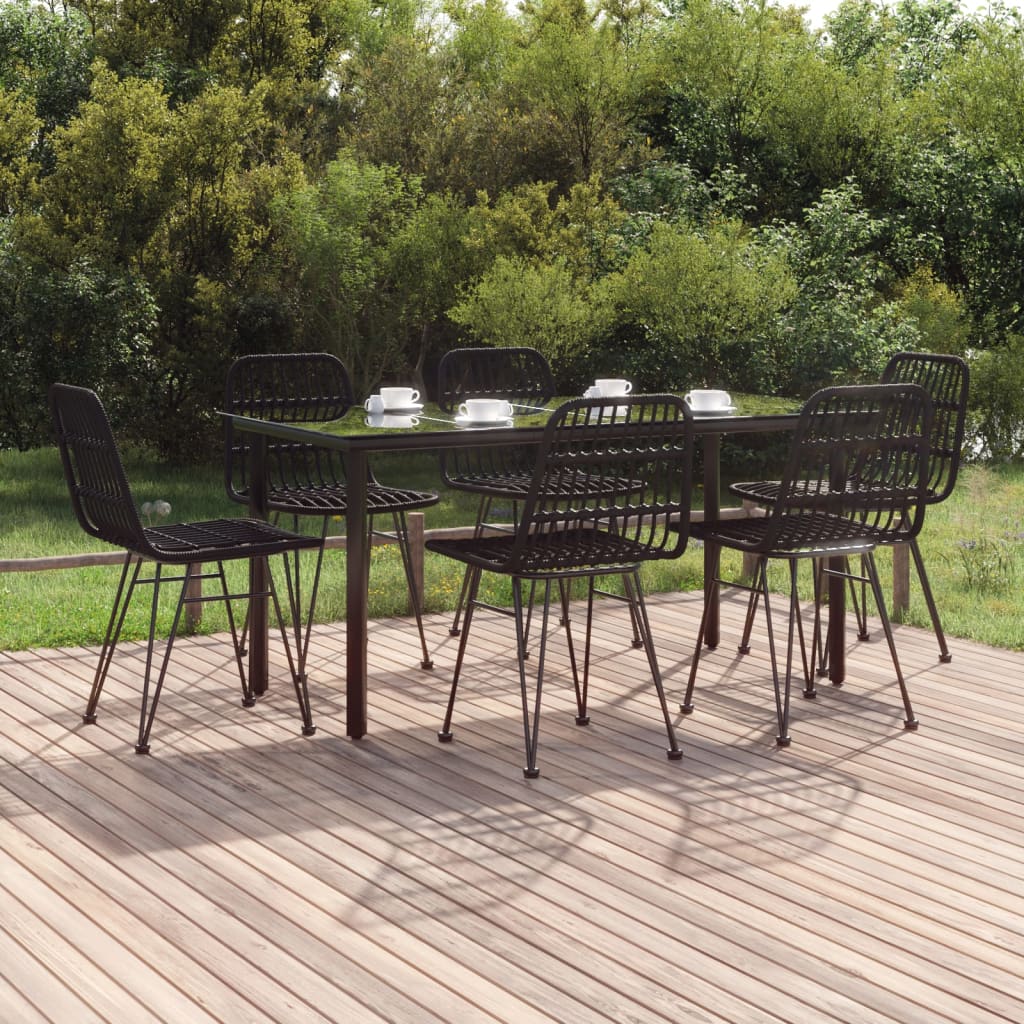 vidaXL 7 Piece Garden Dining Set Black Poly Rattan 1