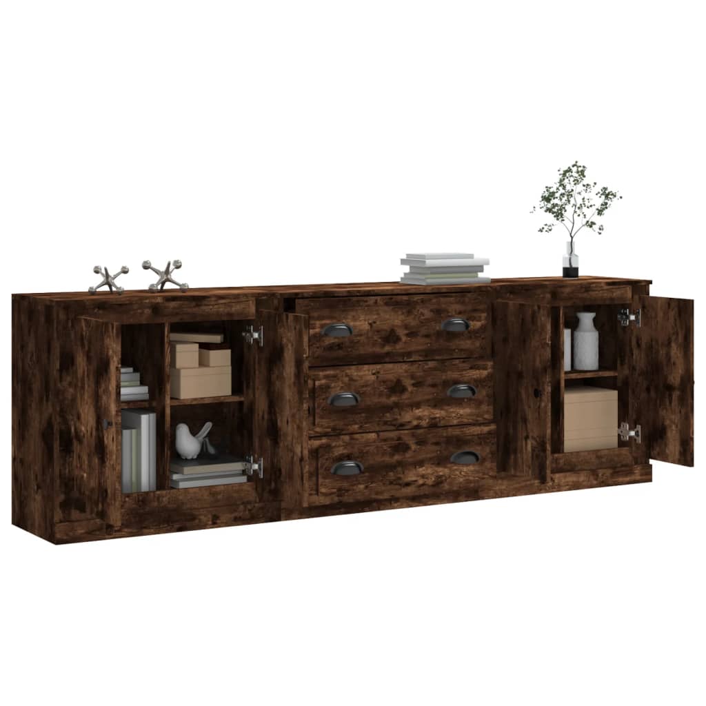 vidaXL Sideboards 3 pcs Smoked Oak Engineered Wood 3