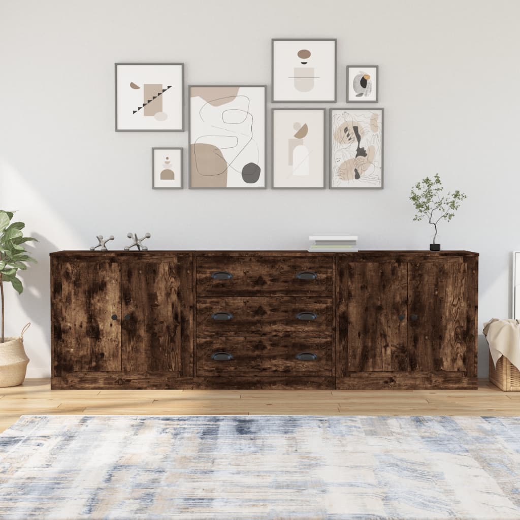 vidaXL Sideboards 3 pcs Smoked Oak Engineered Wood 1