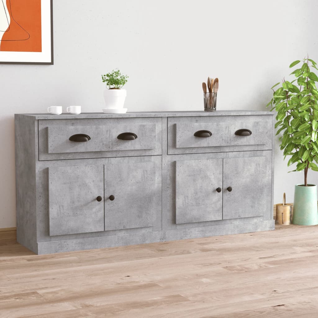 Sideboards 2 pcs Engineered Wood Concrete grey