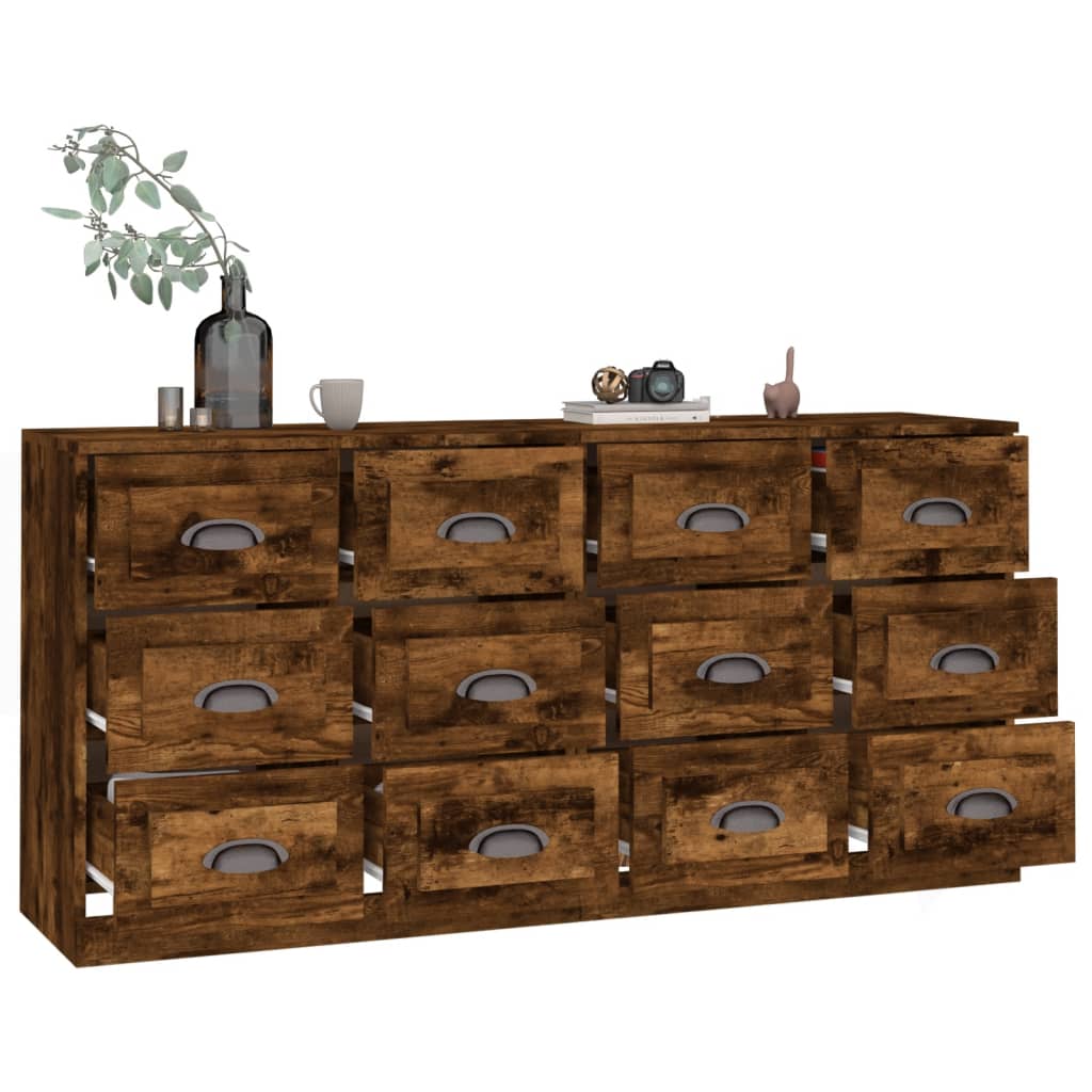 vidaXL Sideboards 2 pcs Smoked Oak Engineered Wood 6