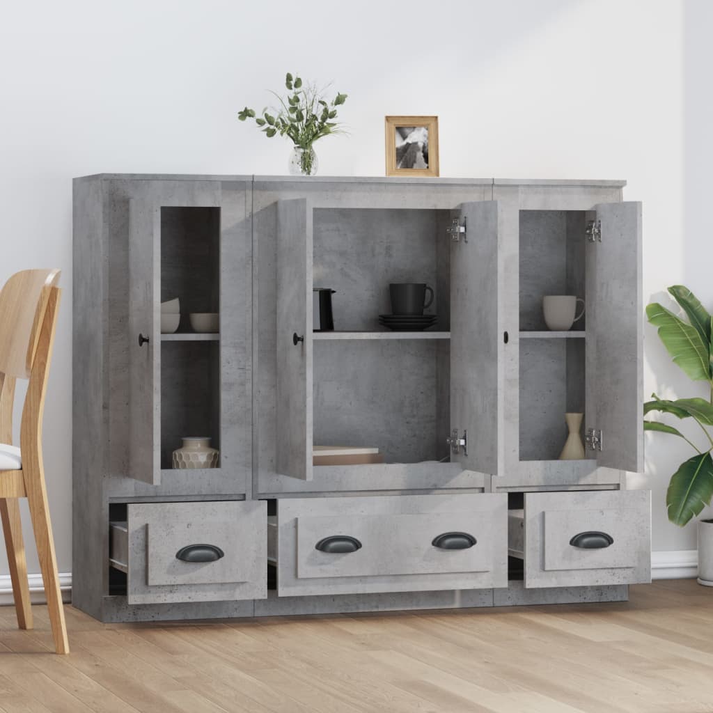 vidaXL Highboards 3 pcs Concrete Grey Engineered Wood 3