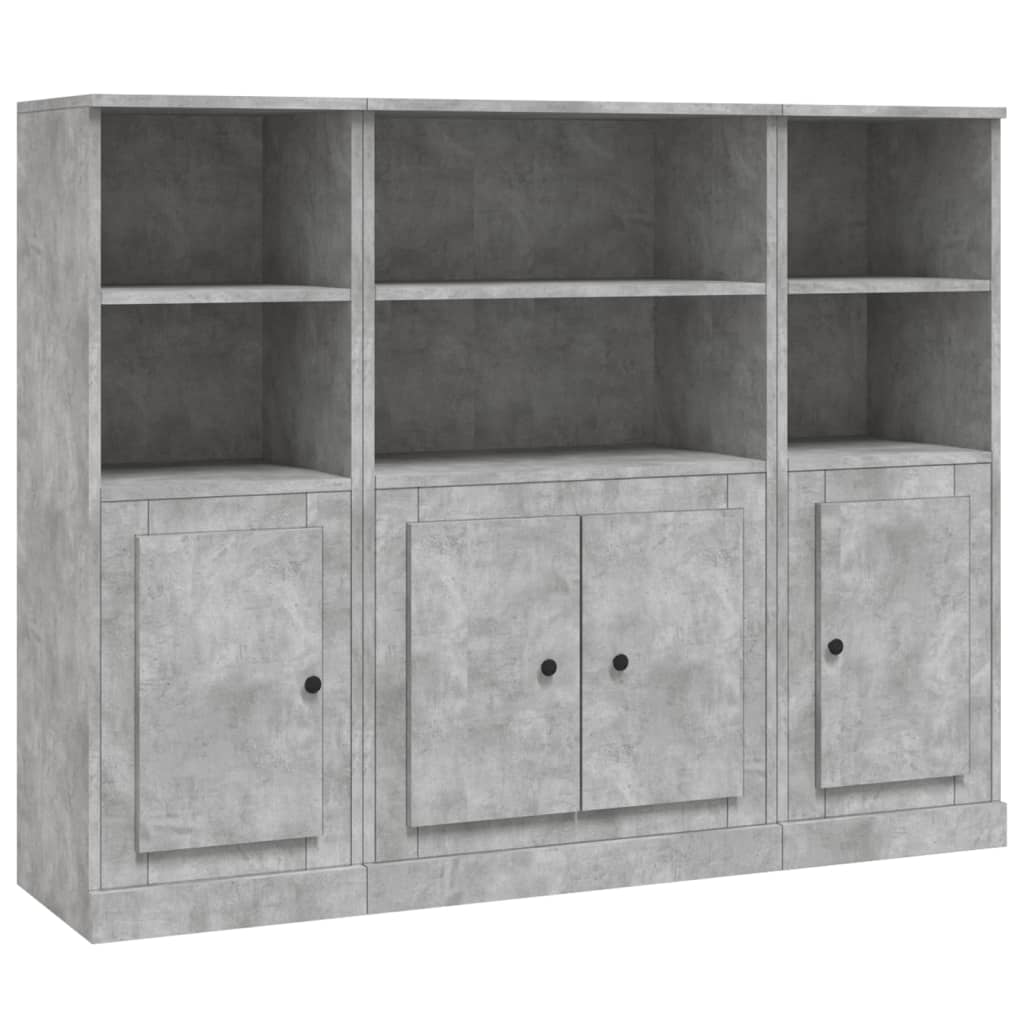 Highboards 3 pcs Engineered Wood Concrete grey