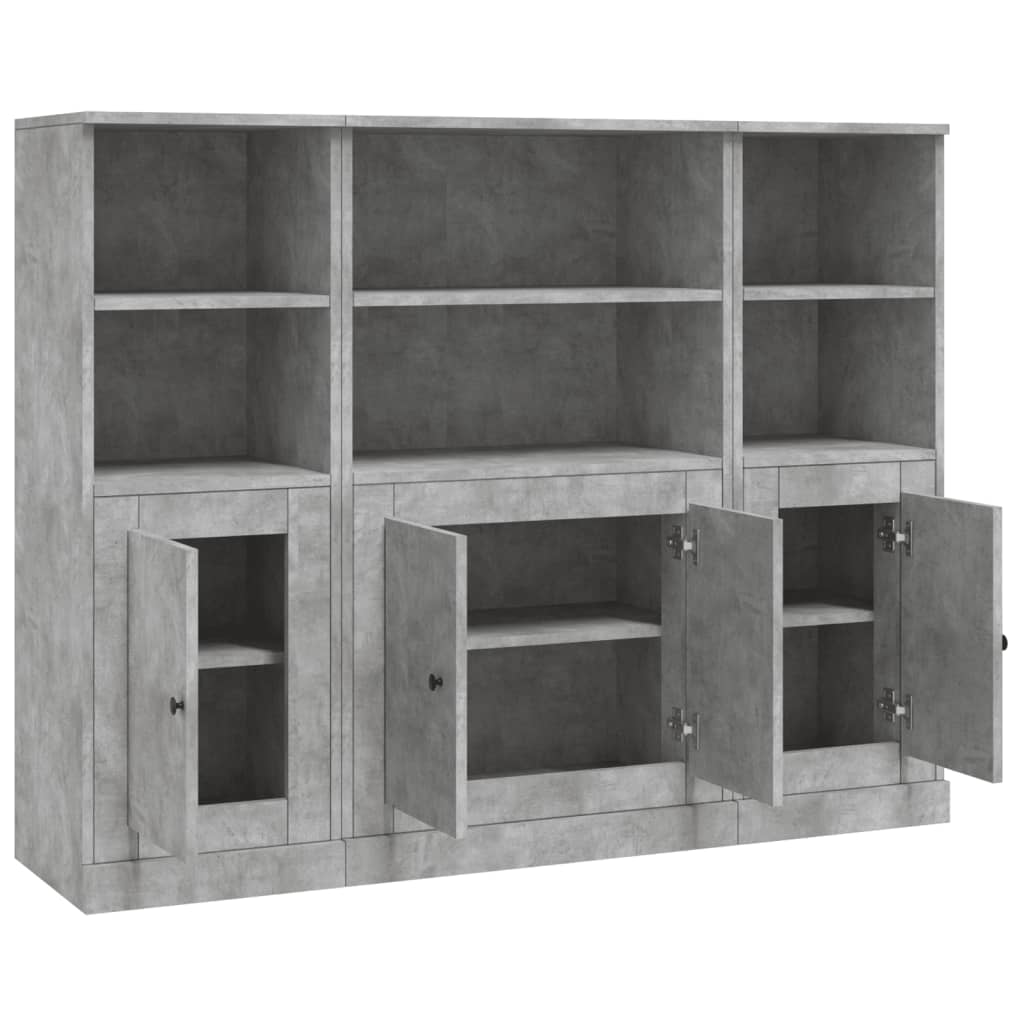 Highboards 3 pcs Engineered Wood Concrete grey