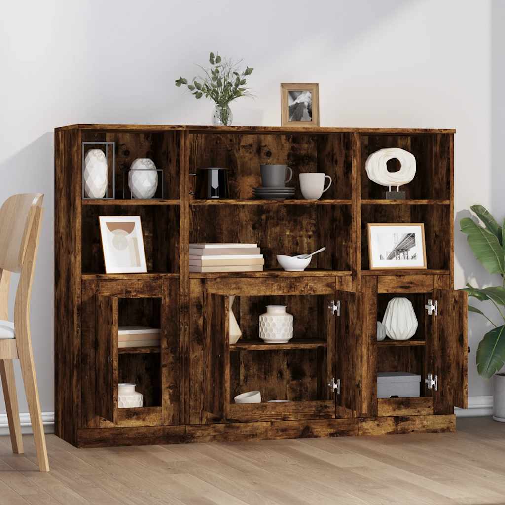 vidaXL Highboards 3 pcs Smoked Oak Engineered Wood 3