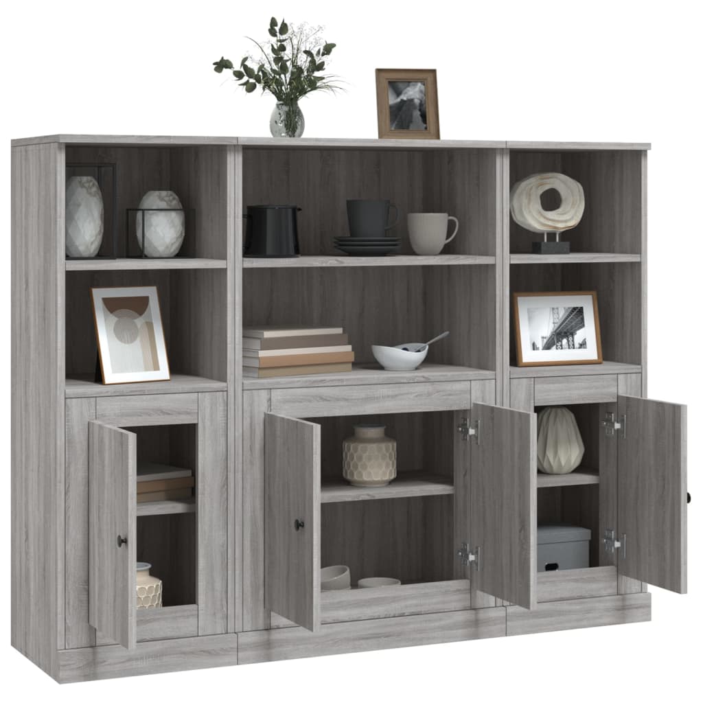 vidaXL Highboards 3 pcs Grey Sonoma Engineered Wood 4