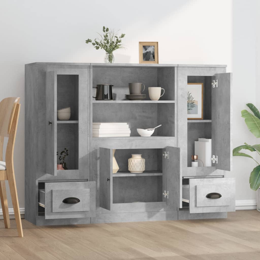 vidaXL Highboards 3 pcs Concrete Grey Engineered Wood 3