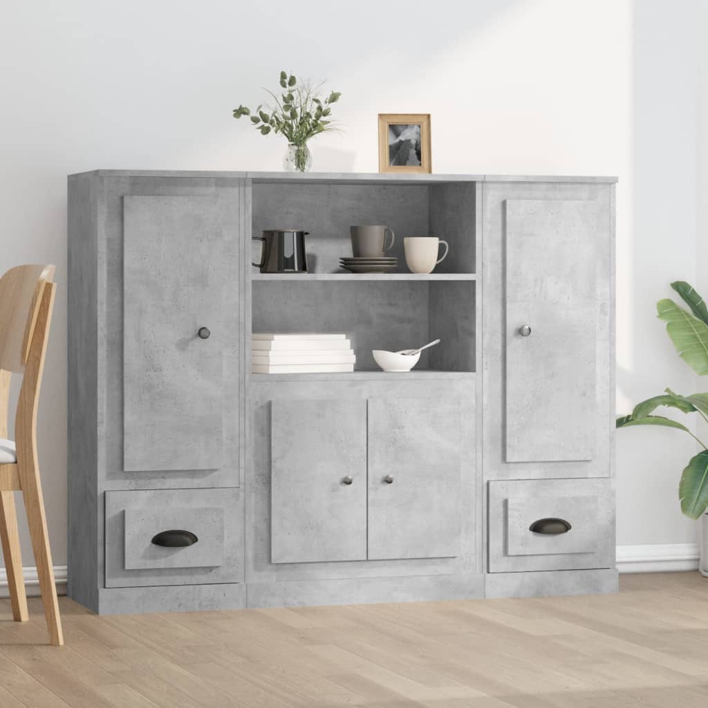 vidaXL Highboards 3 pcs Concrete Grey Engineered Wood 1