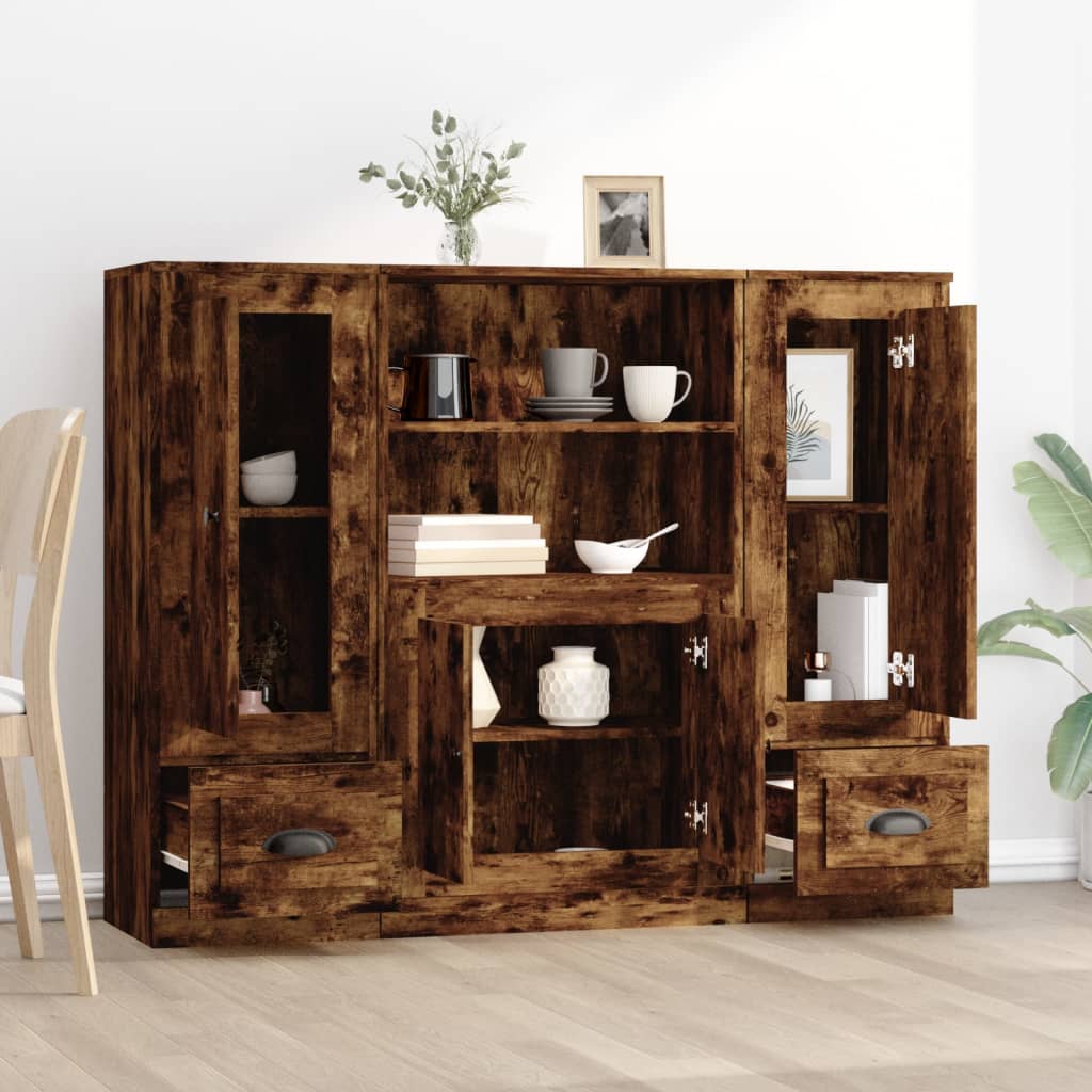 vidaXL Highboards 3 pcs Smoked Oak Engineered Wood 3