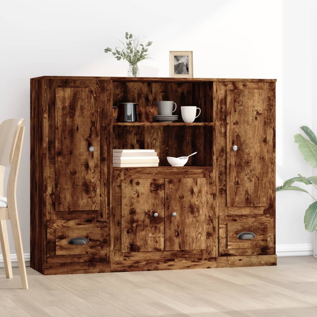 vidaXL Highboards 3 pcs Smoked Oak Engineered Wood 1