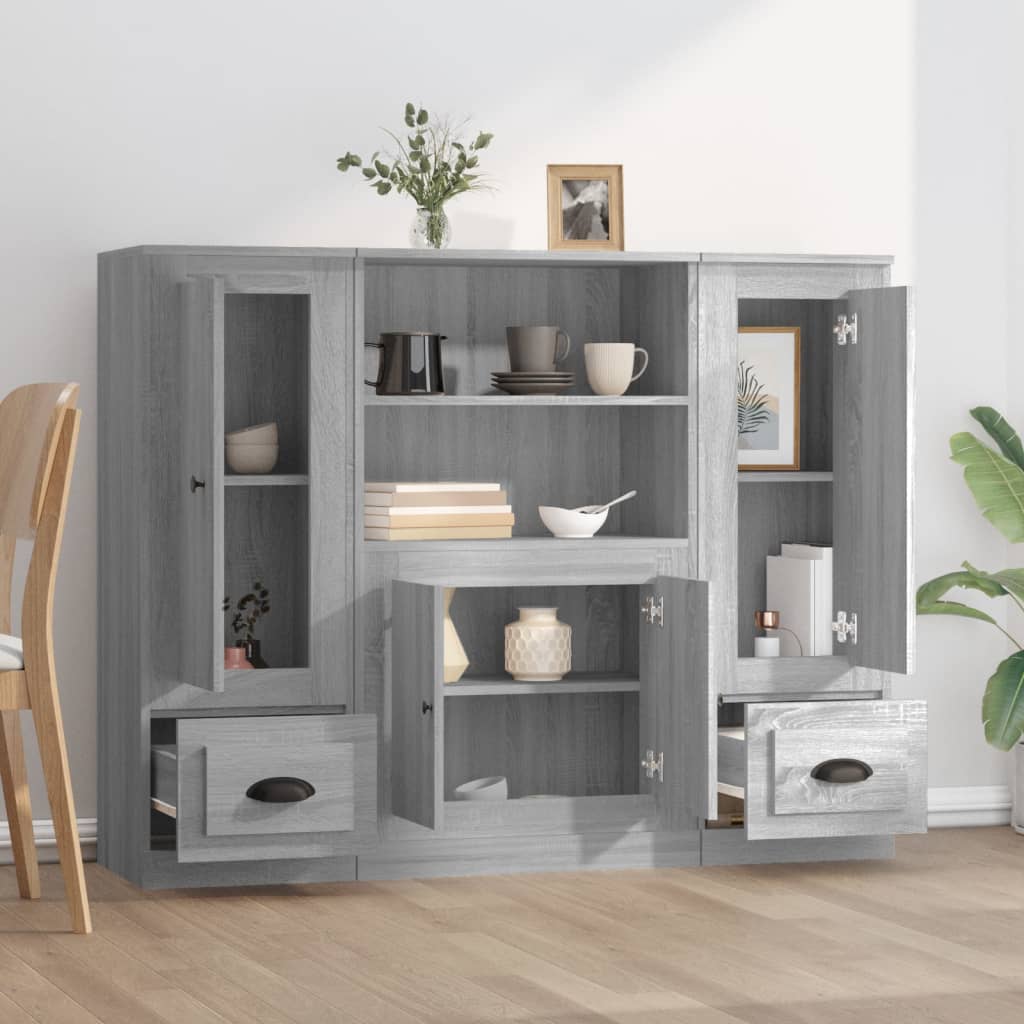 Highboards 3 pcs Engineered Wood Grey sonoma