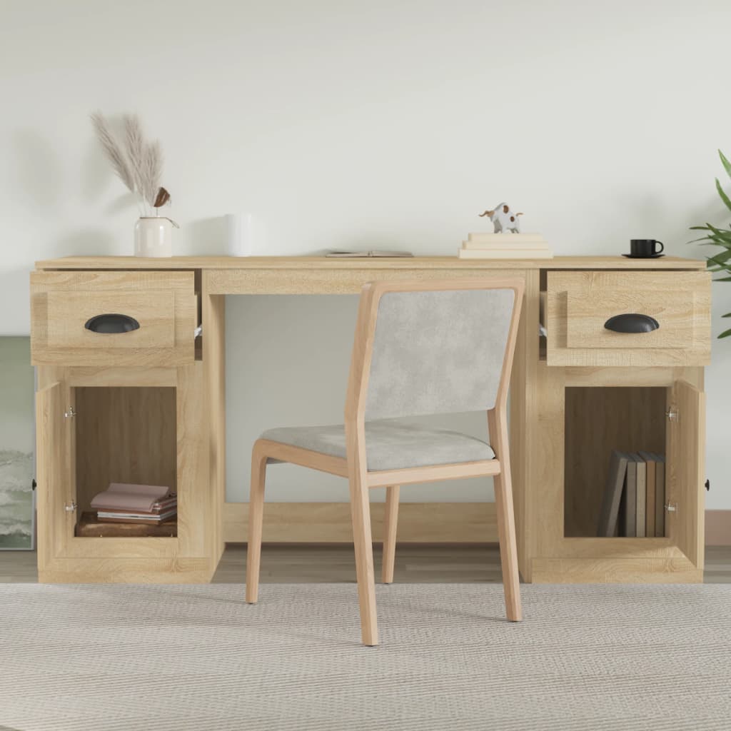 Desk with Cabinet Engineered Wood Sonoma oak