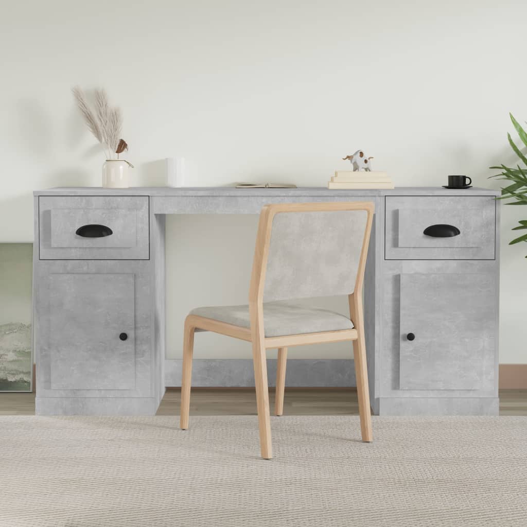 Desk with Cabinet Engineered Wood Concrete grey