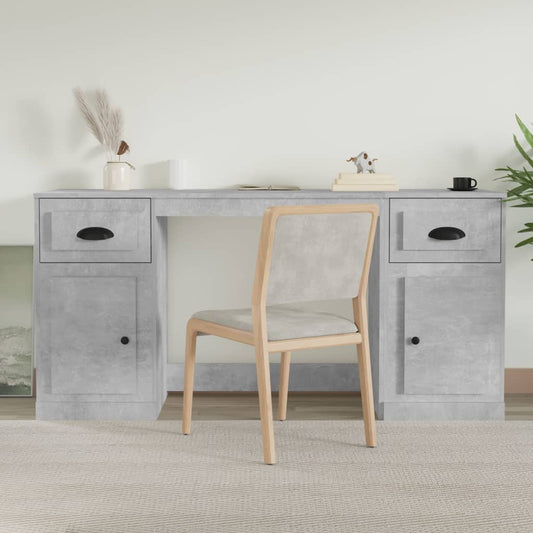 Desk with Cabinet Engineered Wood Concrete grey