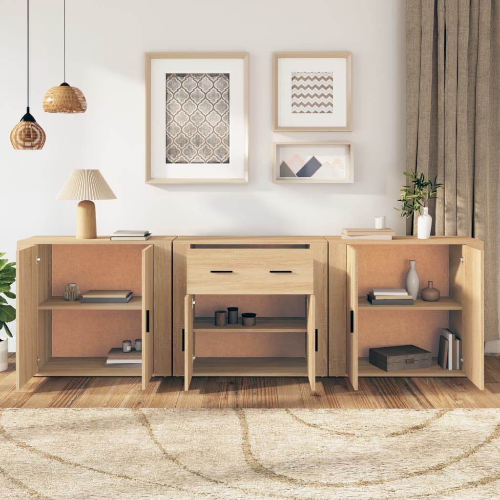vidaXL Sideboards 3 pcs Sonoma Oak Engineered Wood 3