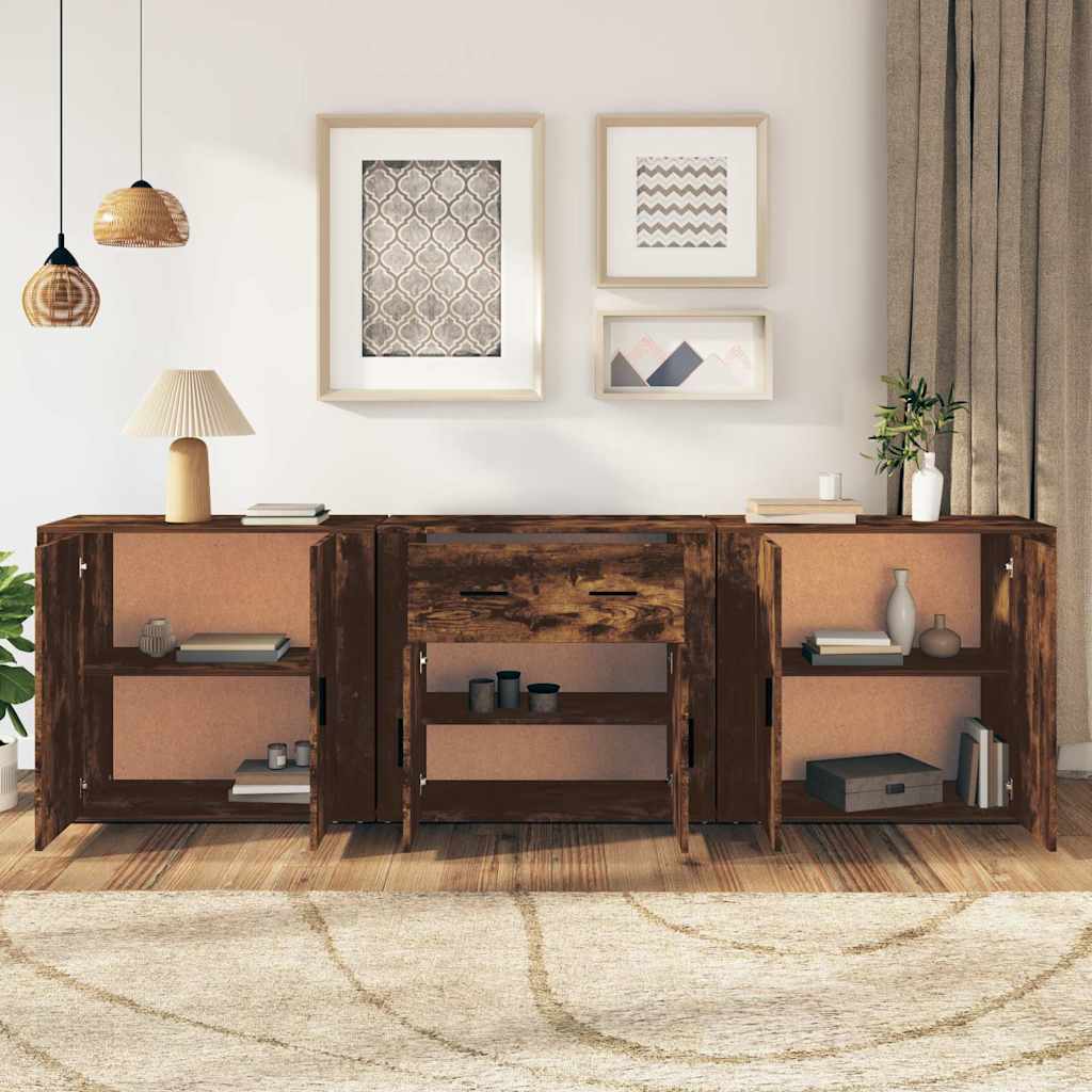Sideboards 3 pcs Engineered Wood Smoked oak