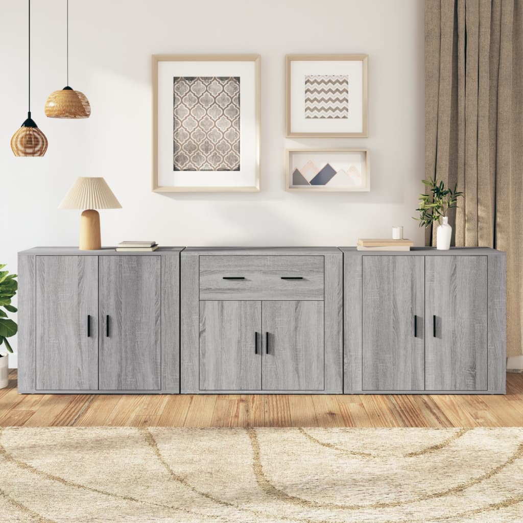 vidaXL Sideboards 3 pcs Grey Sonoma Engineered Wood 1
