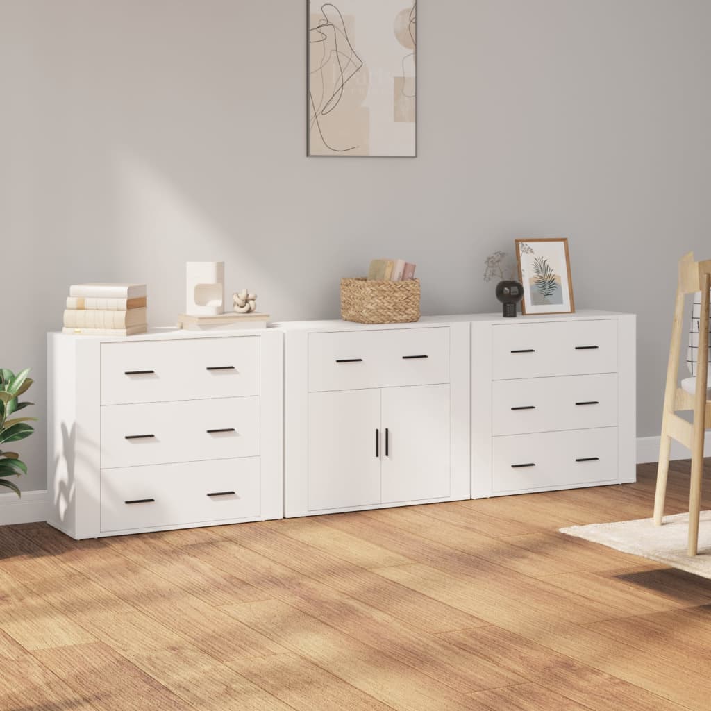 Sideboards 3 pcs Engineered Wood White