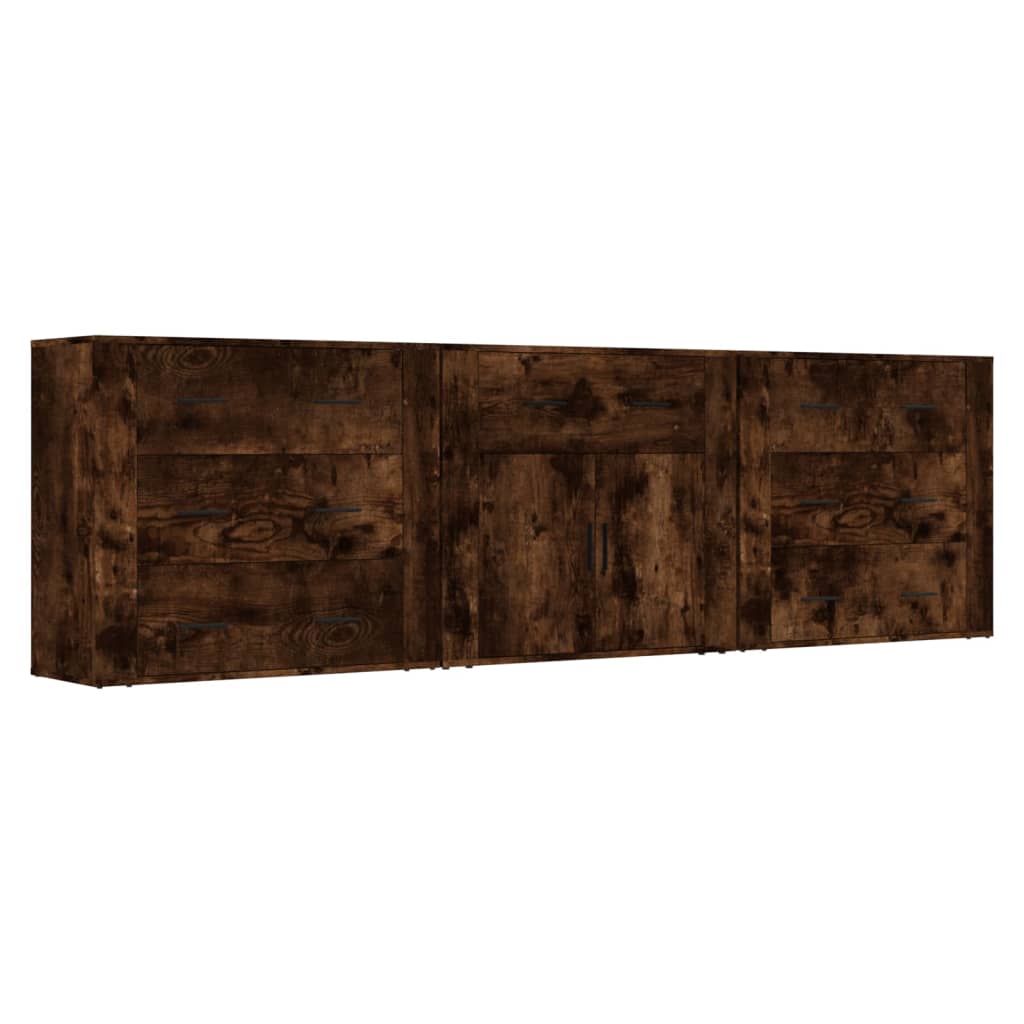 vidaXL Sideboards 3 pcs Smoked Oak Engineered Wood 2