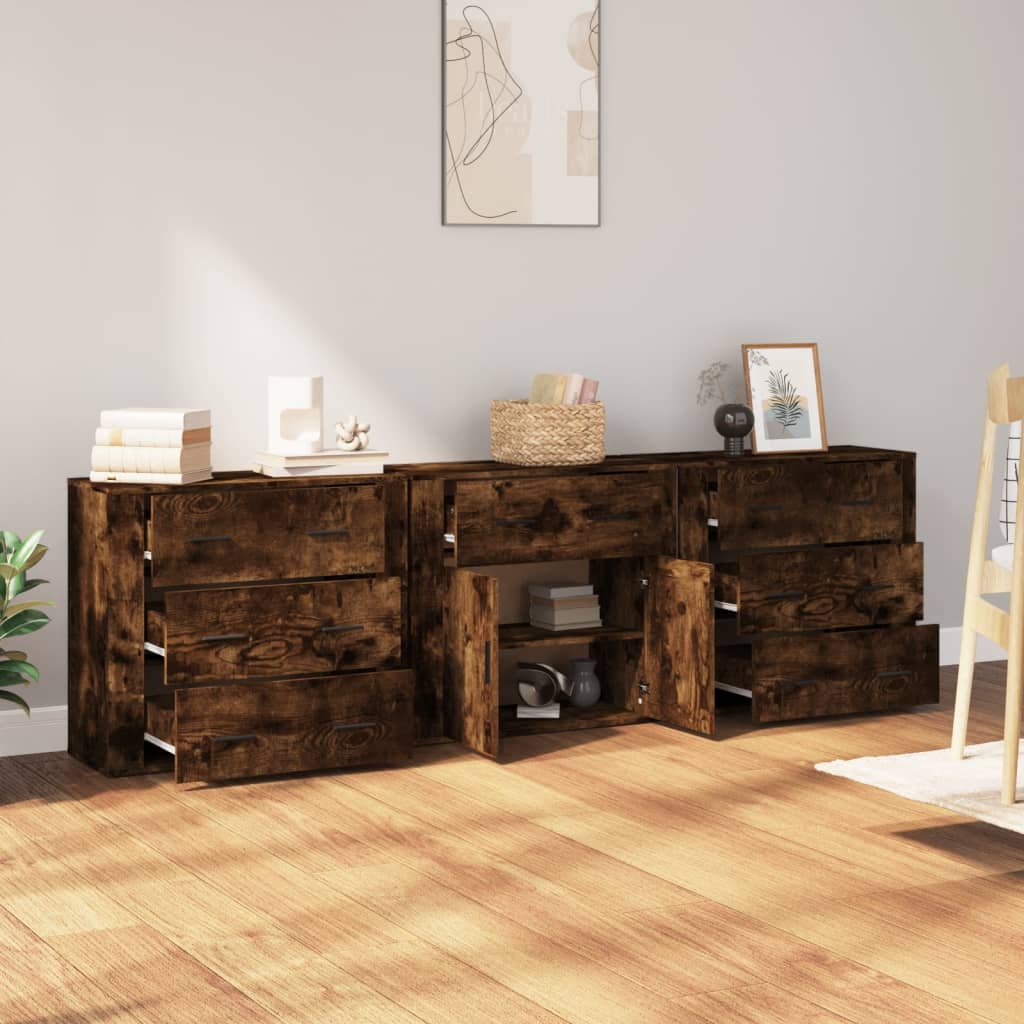 vidaXL Sideboards 3 pcs Smoked Oak Engineered Wood 3
