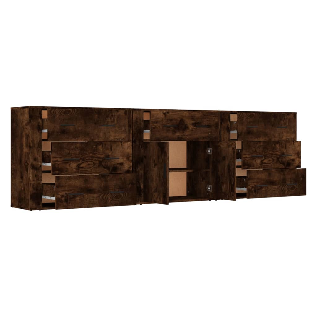 Sideboards 3 pcs Engineered Wood Smoked oak