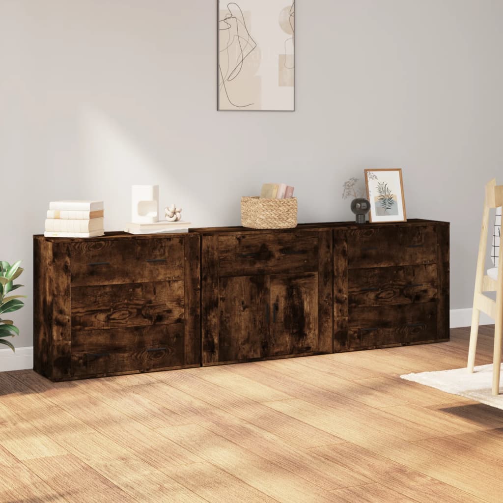 vidaXL Sideboards 3 pcs Smoked Oak Engineered Wood 1