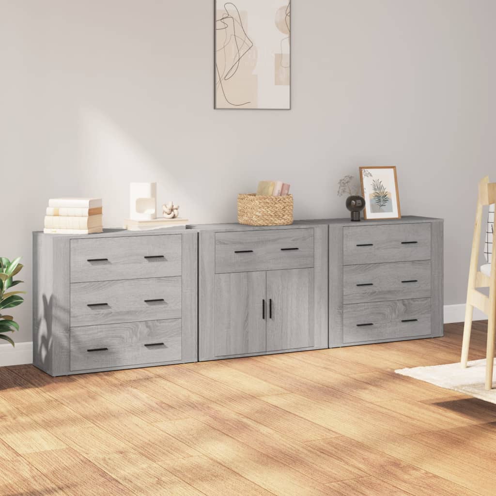 Sideboards 3 pcs Engineered Wood Grey sonoma