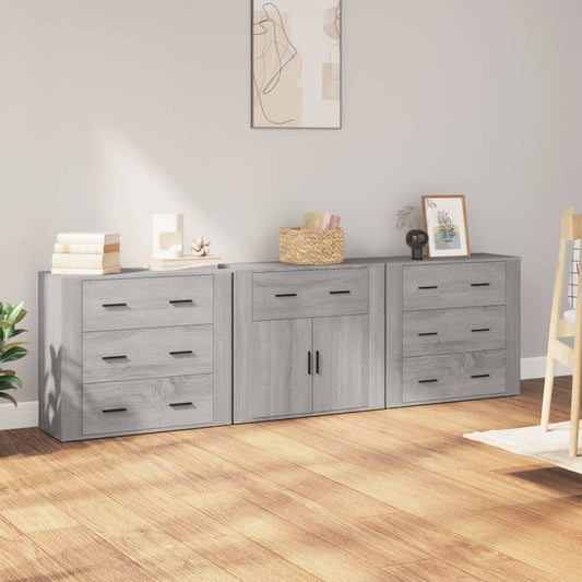 Sideboards 3 pcs Engineered Wood Grey sonoma