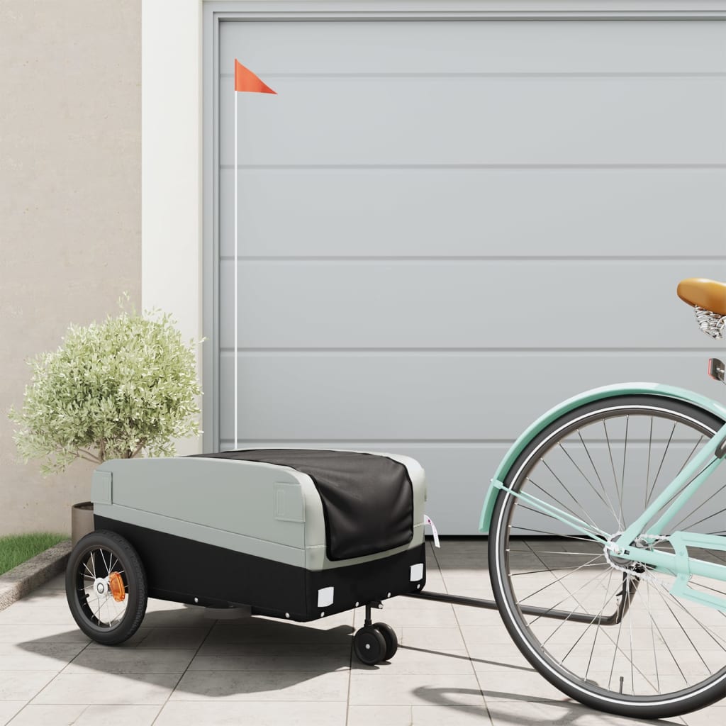 Bike Trailer Black and 30 kg Iron Width 122 cm Grey 53 cm 53 cm
