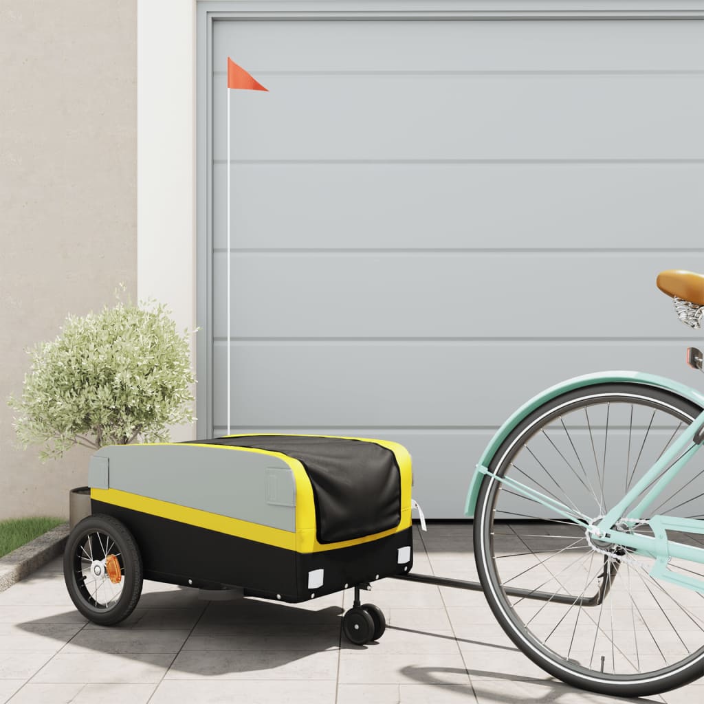Bike Trailer Black and 30 kg Iron Width 122 cm Yellow 53 cm 53 cm