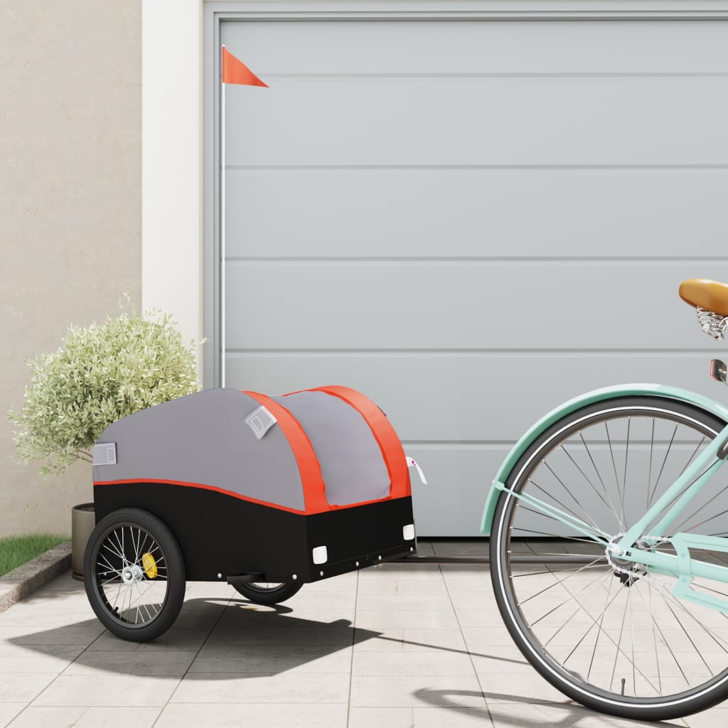 Bike Trailer Black and 30 kg Iron Height 53 cm Orange 123 cm 52 cm