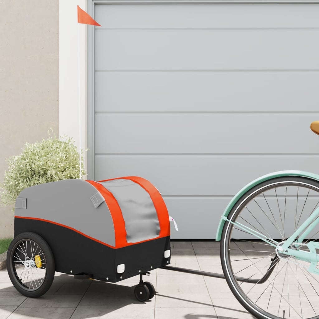 Bike Trailer Black and 30 kg Iron Height 53 cm Orange 52 cm 123 cm