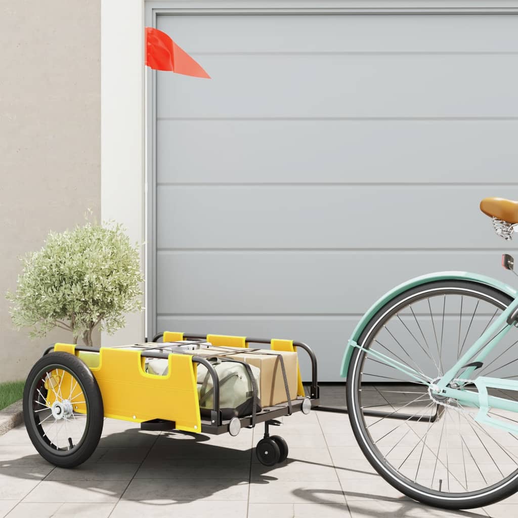 Bike Trailer Oxford Fabric and Iron Height 36 cm Yellow 124 cm 64.5 cm