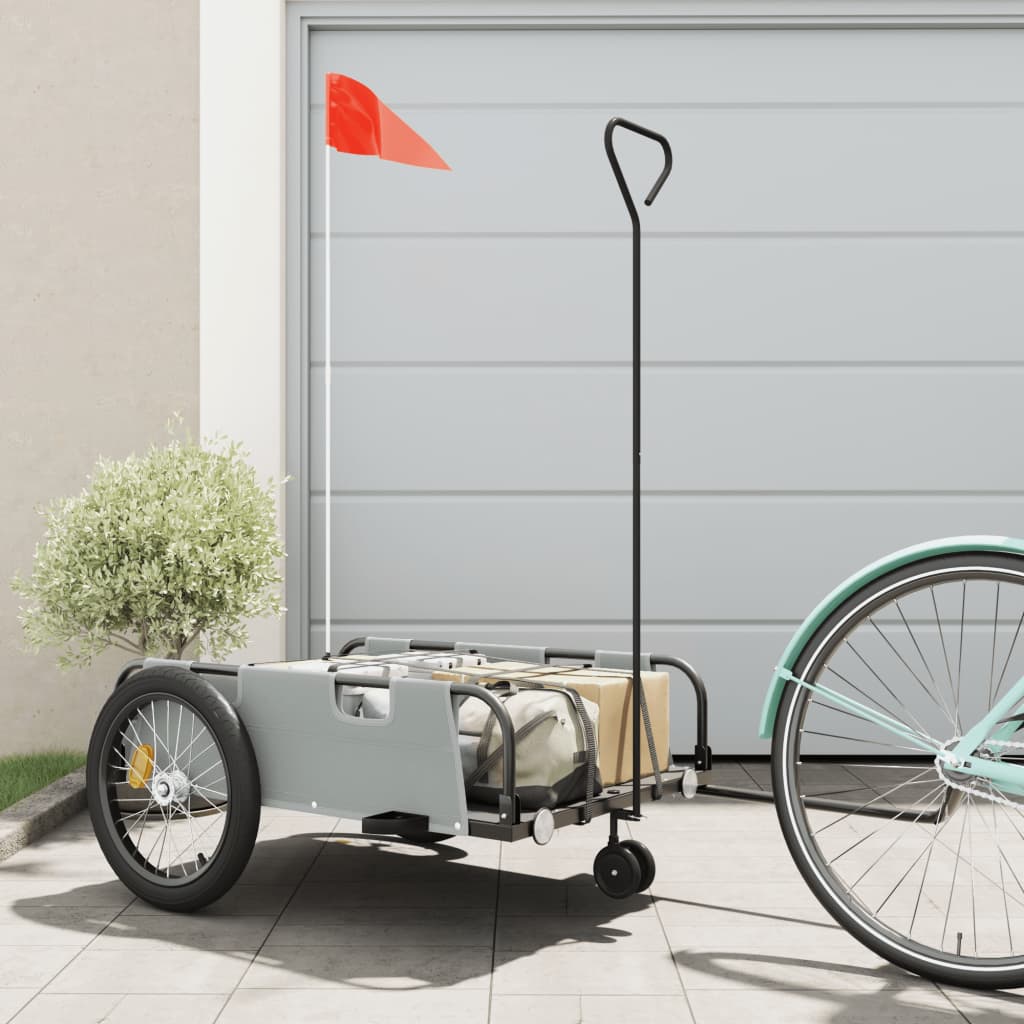 Bike Trailer and Black Oxford Fabric and Iron Height 37 cm Grey
