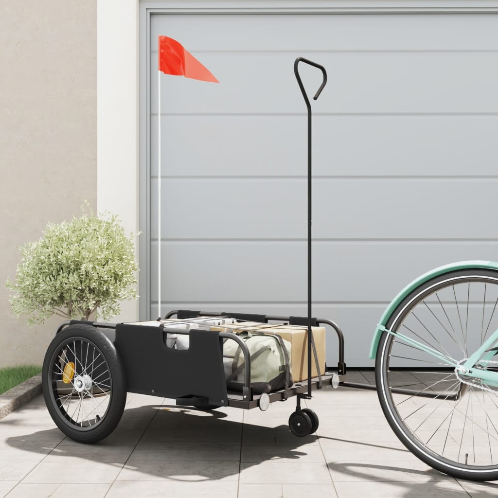 Bike Trailer and Black Oxford Fabric and Iron Height 37 cm Black