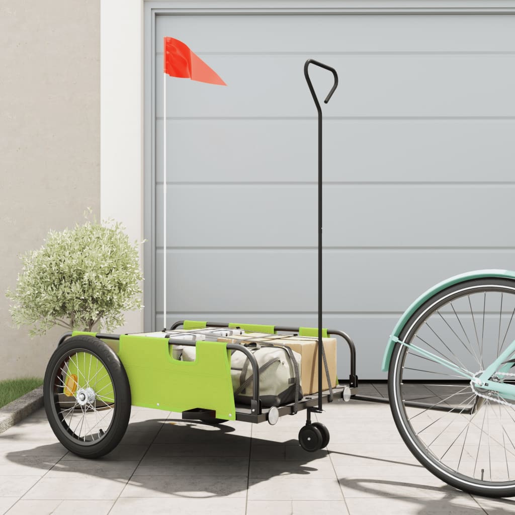 Bike Trailer and Black Oxford Fabric and Iron Height 37 cm Green
