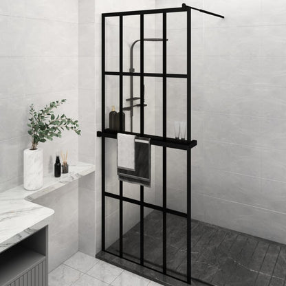 vidaXL Walk-in Shower Wall with Shelf Black 4x4 Grids