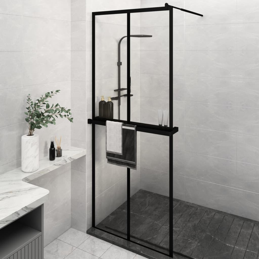 vidaXL Walk-in Shower Wall with Shelf Black 2x2 Grids