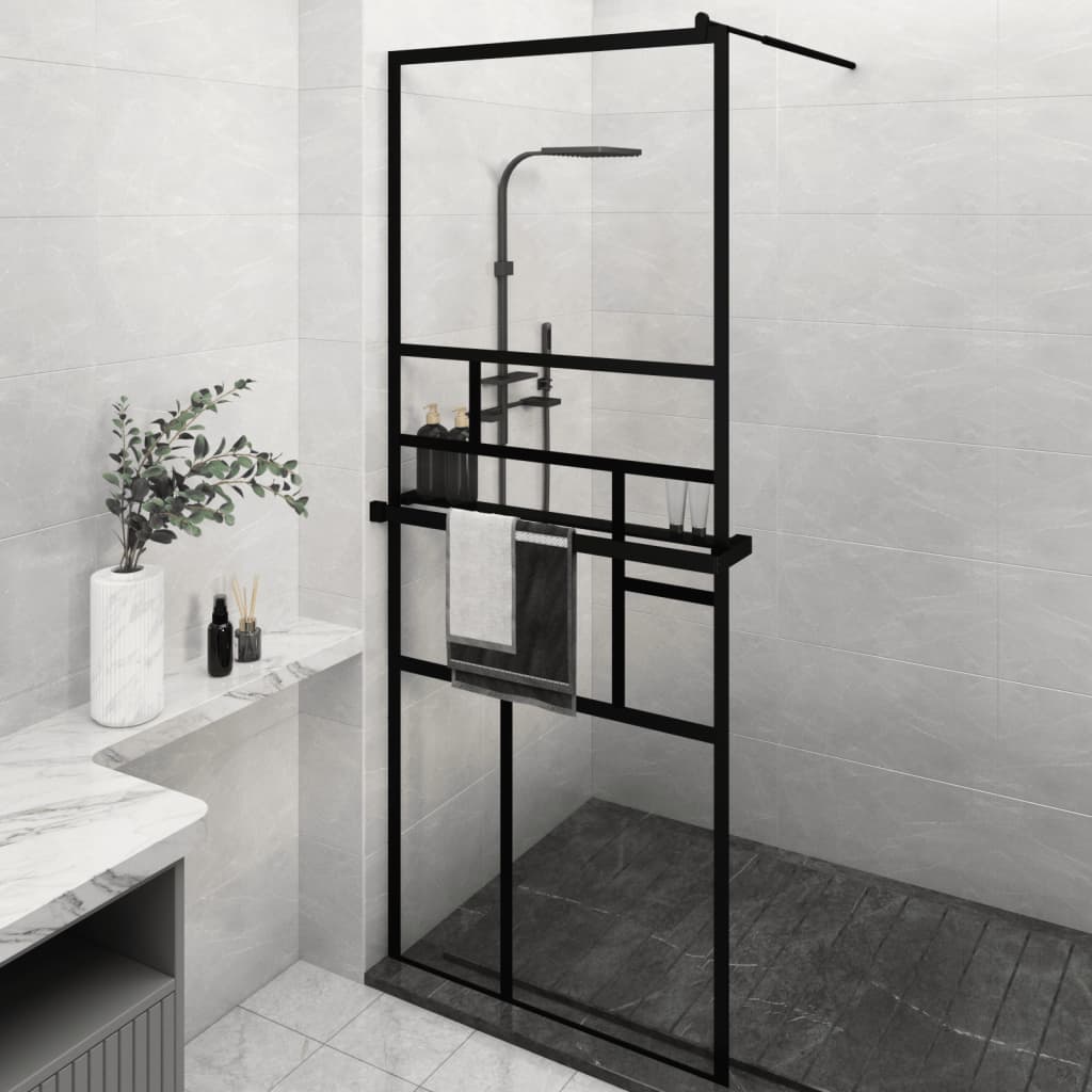 Walk-in Shower Wall with Shelf Black 80 x 195 cm Pattern 2