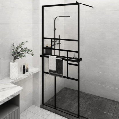 Walk-in Shower Wall with Shelf Black 80 x 195 cm Pattern 2