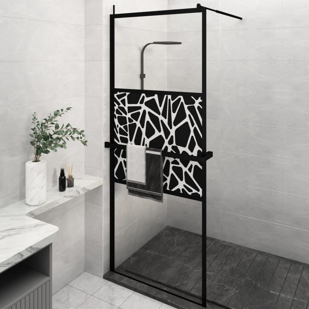 Walk-in Shower Wall with Shelf Black 80 x 195 cm Stone design
