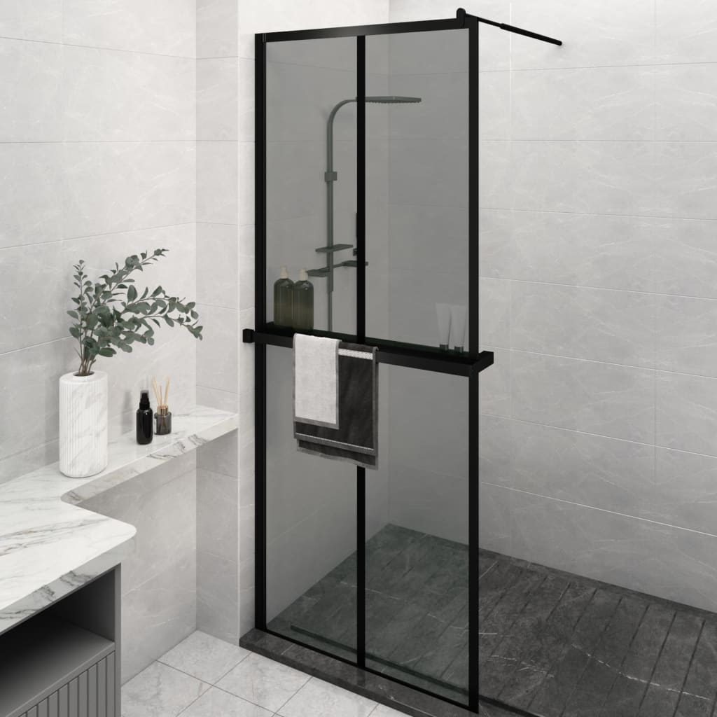 vidaXL Walk-in Shower Wall with Shelf Black 2x2 Grids