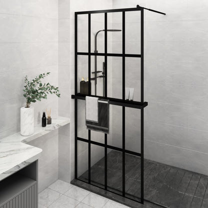 vidaXL Walk-in Shower Wall with Shelf Black 4x4 Grids