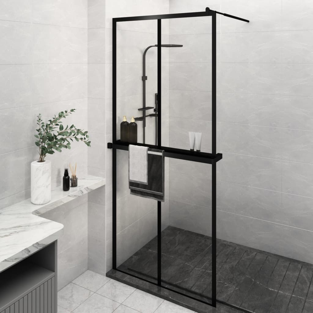vidaXL Walk-in Shower Wall with Shelf Black 2x2 Grids