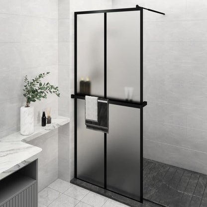 vidaXL Walk-in Shower Wall with Shelf Black 2x2 Grids