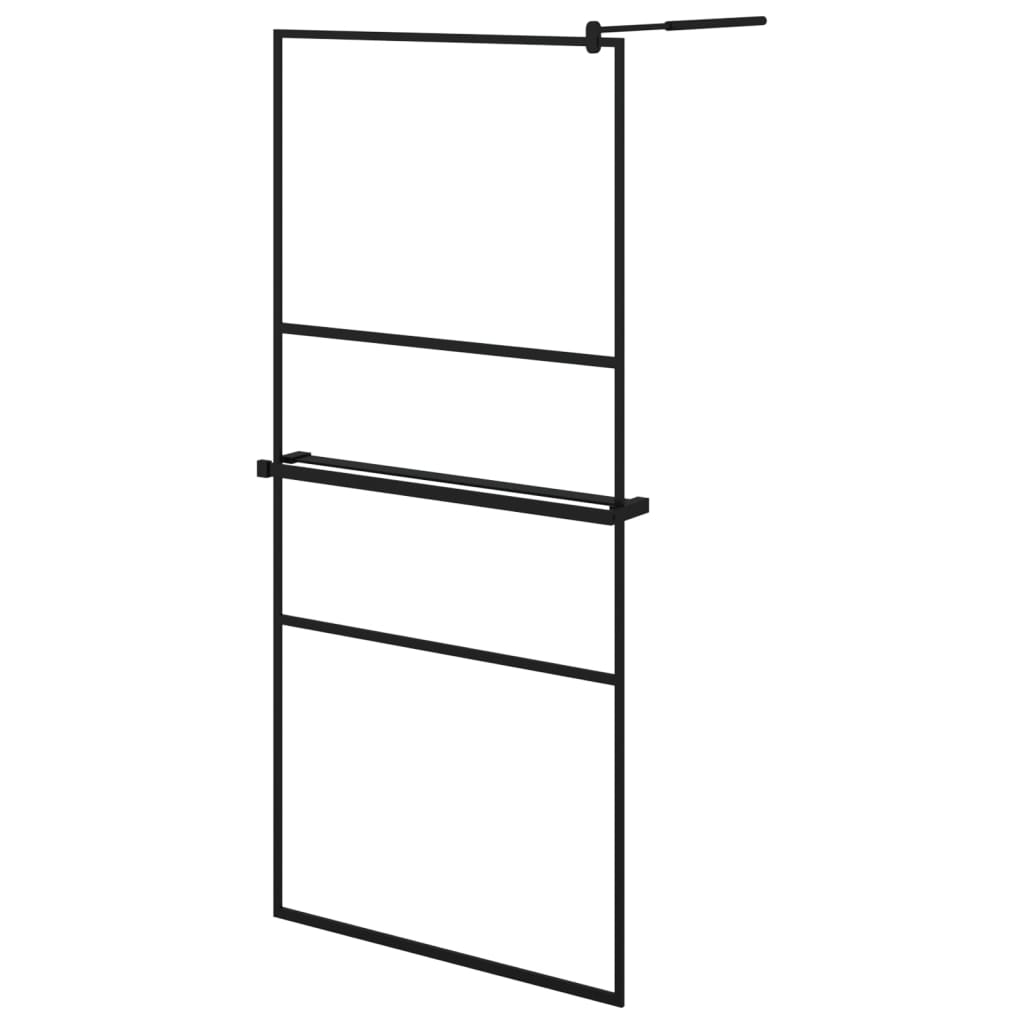 vidaXL Walk-in Shower Wall with Shelf Black 90x195 cm ESG Glass&Aluminium 2
