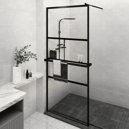vidaXL Walk-in Shower Wall with Shelf Black 90x195 cm ESG Glass&Aluminium 1