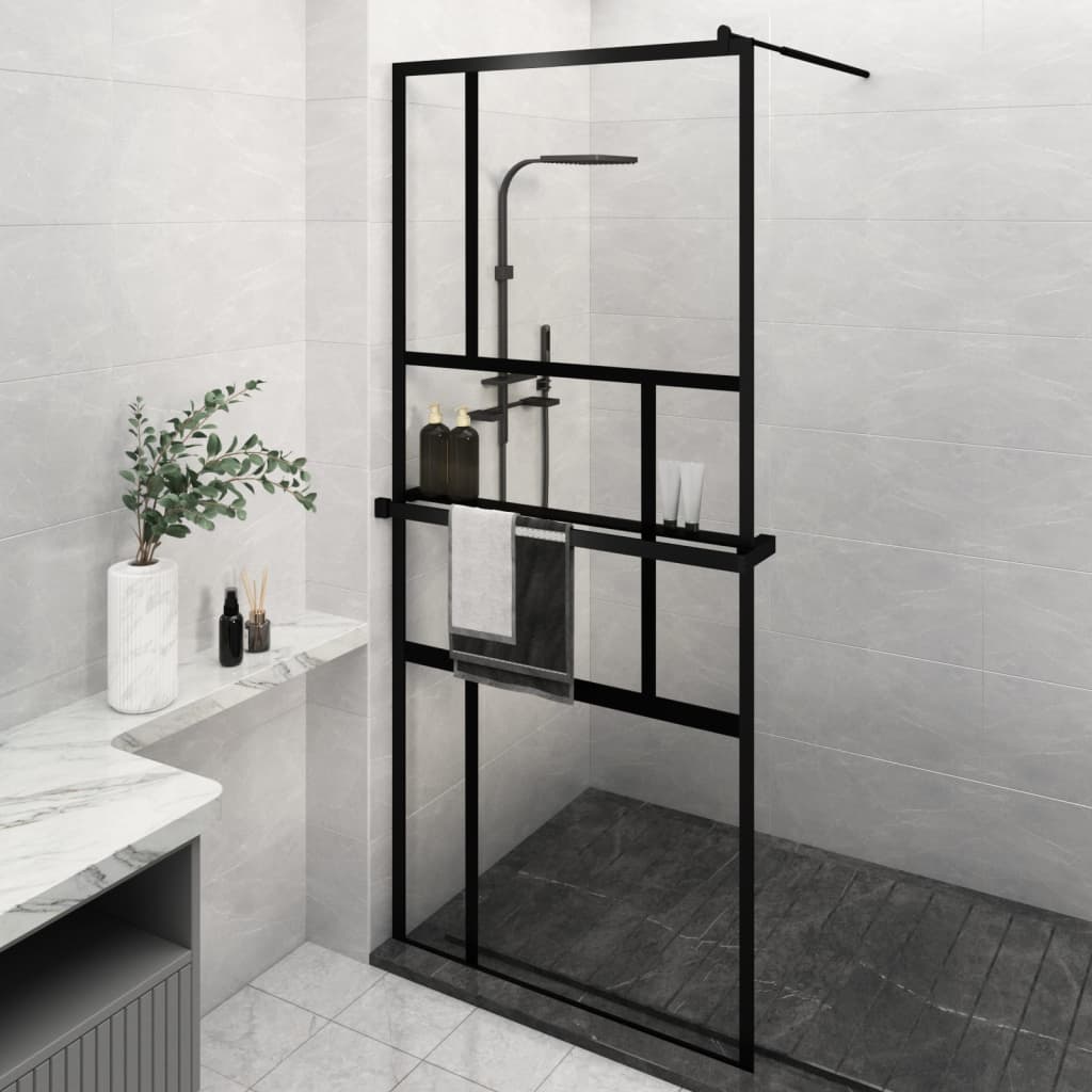 Walk-in Shower Wall with Shelf Black 90 x 195 cm Pattern 1