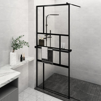 Walk-in Shower Wall with Shelf Black 90 x 195 cm Pattern 1