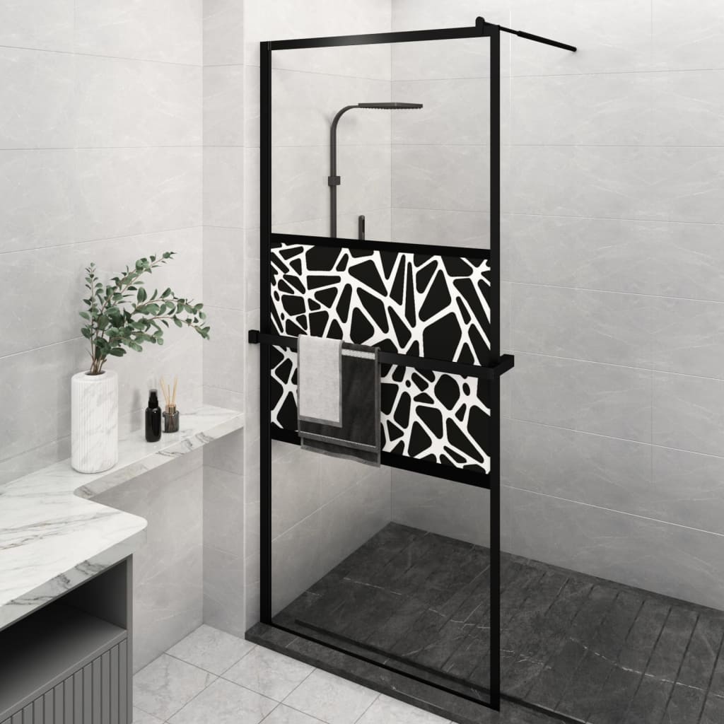 Walk-in Shower Wall with Shelf Black 90 x 195 cm Stone design